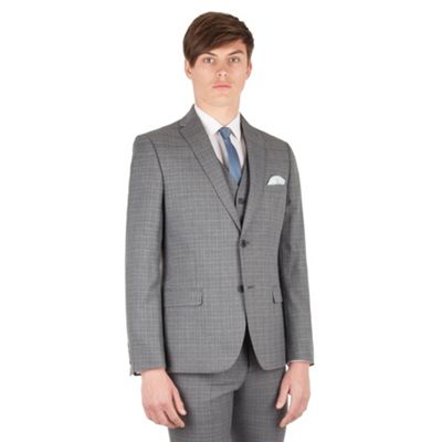Red Herring Grey with blue overcheck slim fit 2 button front suit jacket